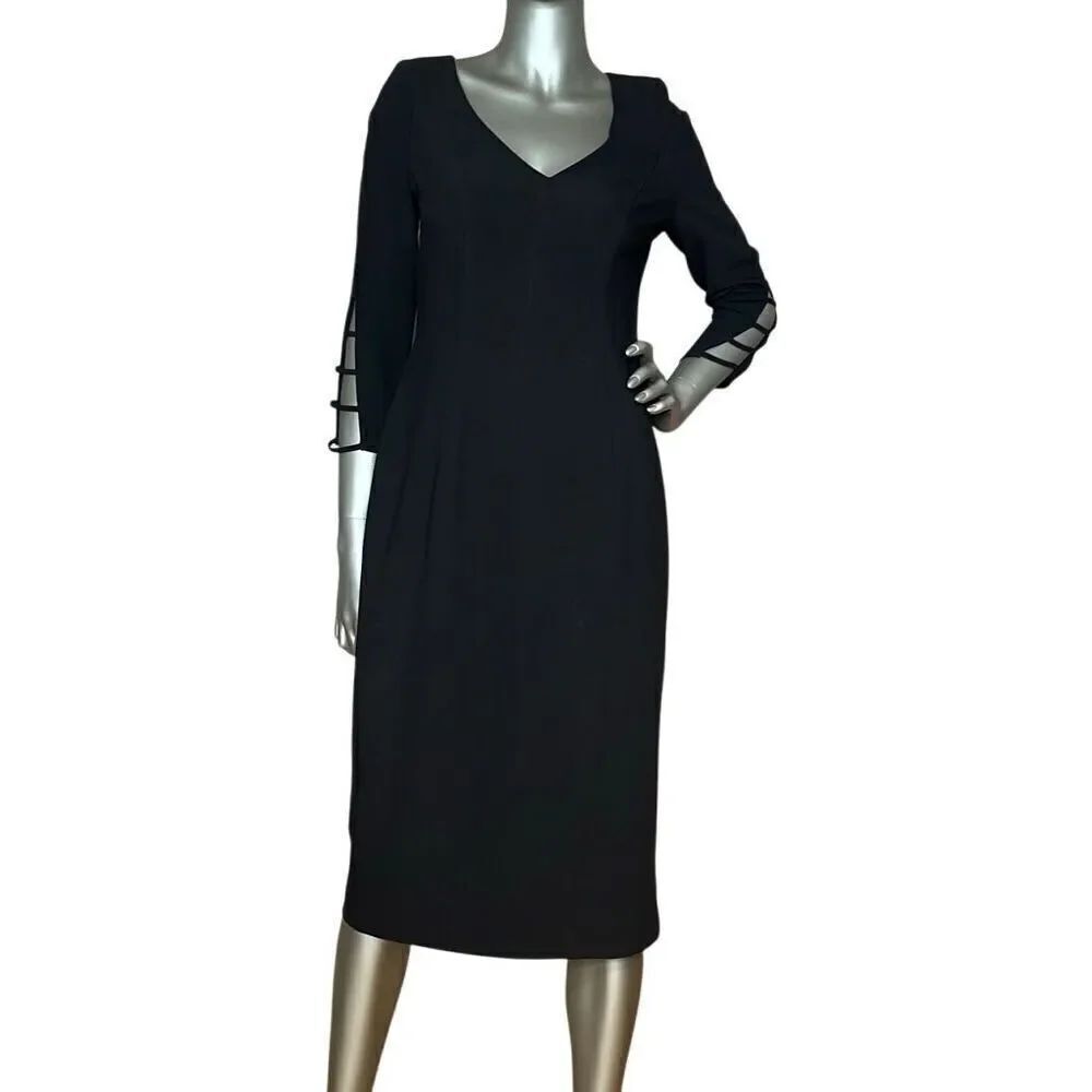 Black Halo Cutout Sleeve Midi Dress Black Size 4 NWT Cocktail Evening Party Wear